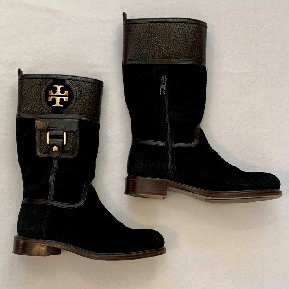 Tory Burch Black Suede and Leather Boots Size 6.5
